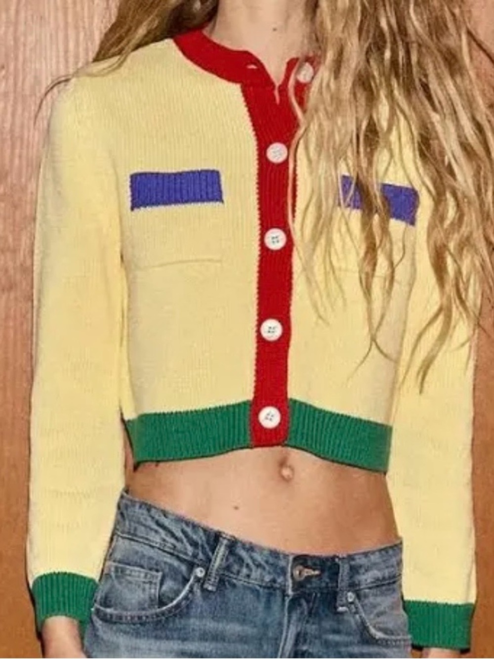 Zara Colorblock Cardigan/Sweater with Red Trim And Pockets Size Medium NWT